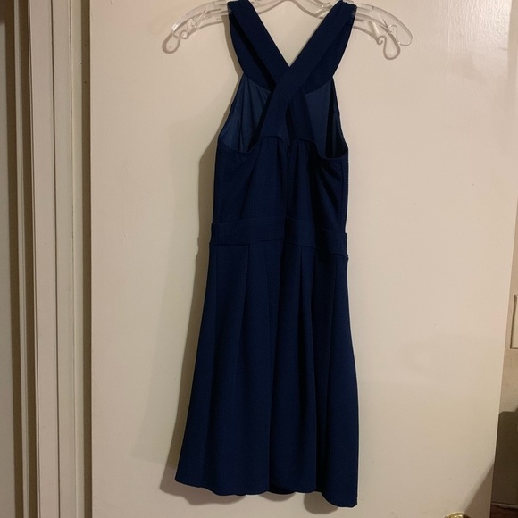 Alya Sleeveless Knit Criss Cross Back Halter Embellished Navy Midi Dress. Size S - Picture 9 of 10